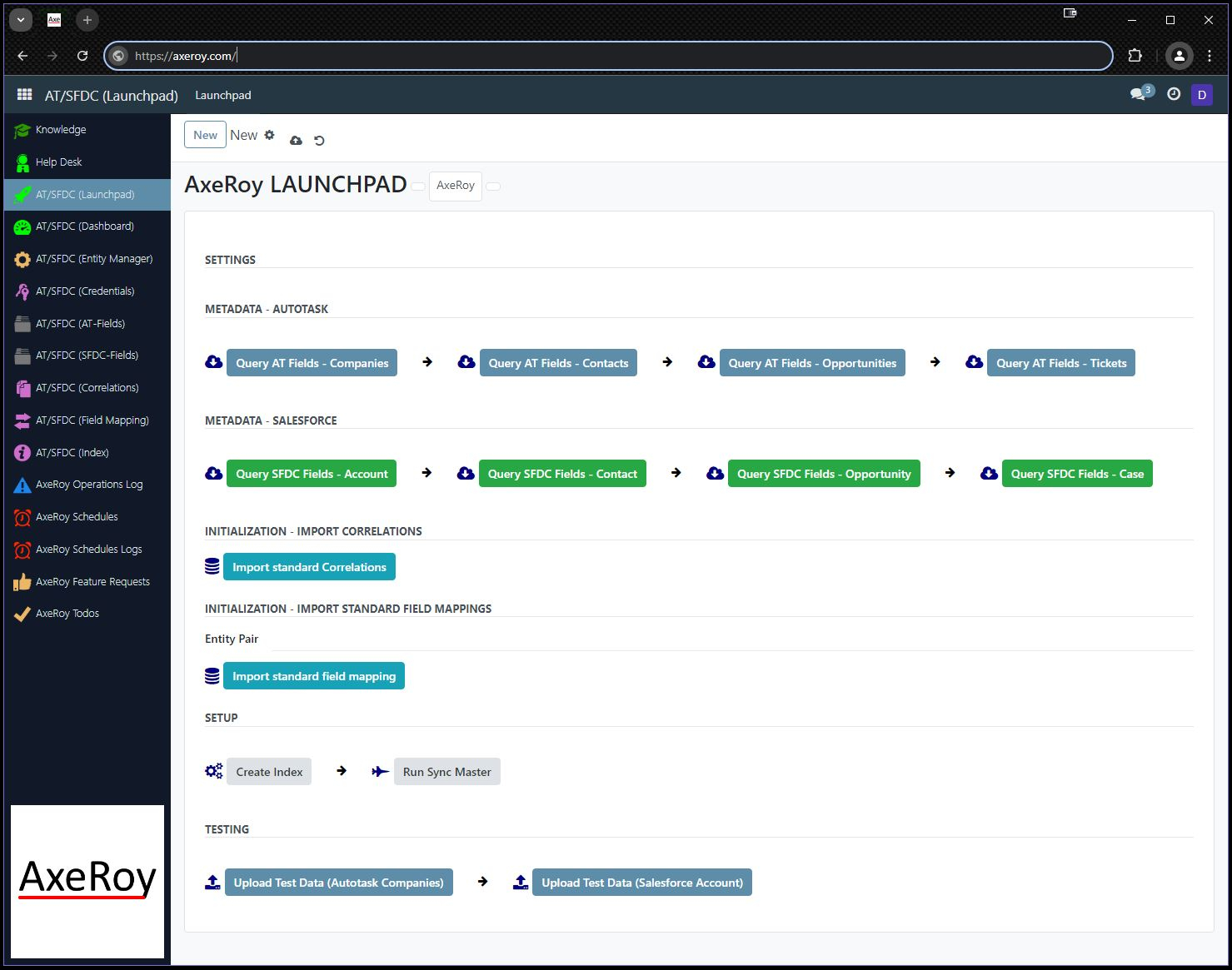 AxeRoy Integration Autotask Salesforce UI Interface Self-managed